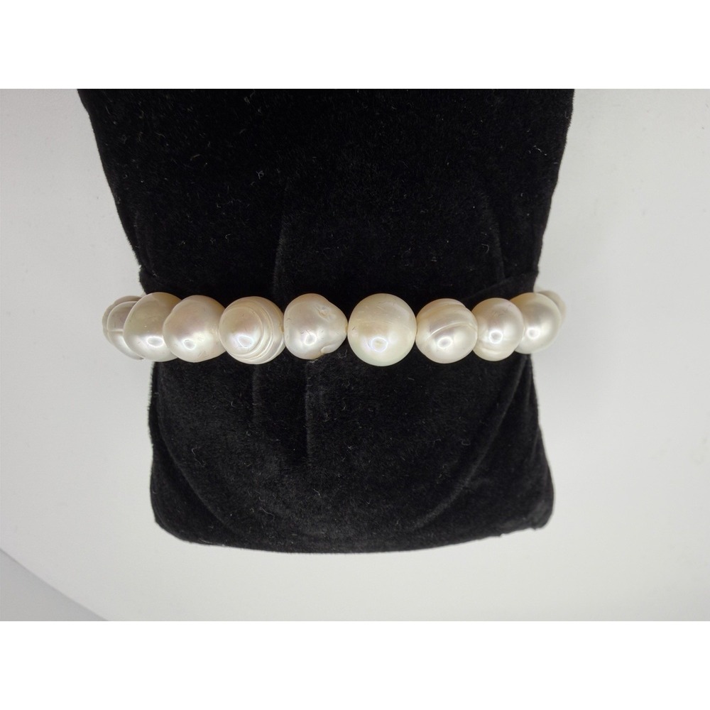 Genuine Pearl And Peach Quartz Stretch Bracelet with Rhinestone Spacer Beads - Picture 4 of 10